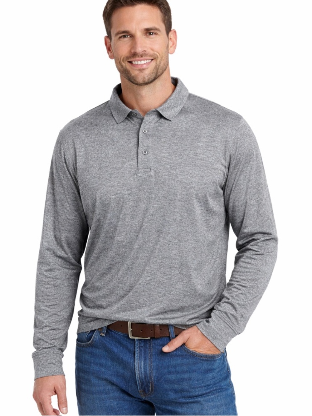 Walter Hagen Gray Heather Long Sleeve Golf Polo Performance Shirt XXL Big Tall